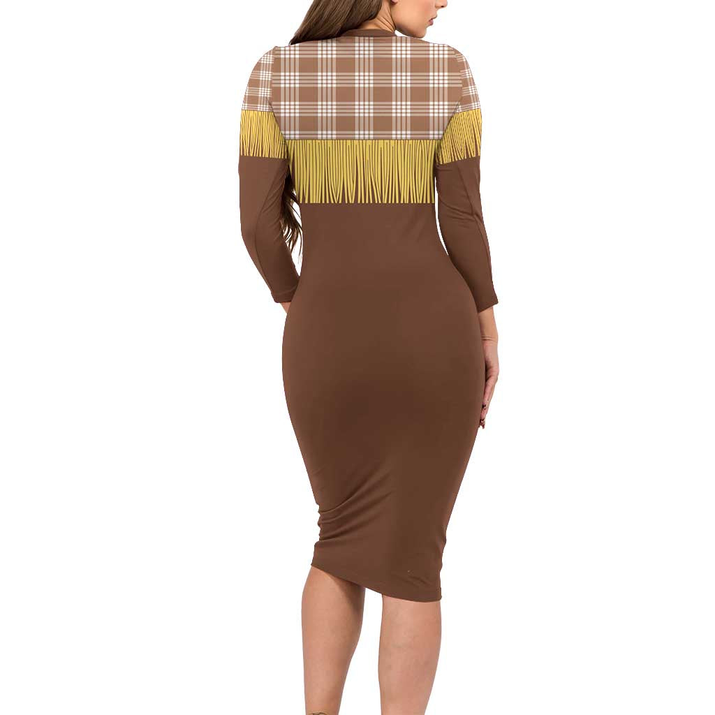 Aloha Hawaii Cowboy Custome Long Sleeve Bodycon Dress Puakenikeni Lei Palaka Tassel Style - Polynesian Pride
