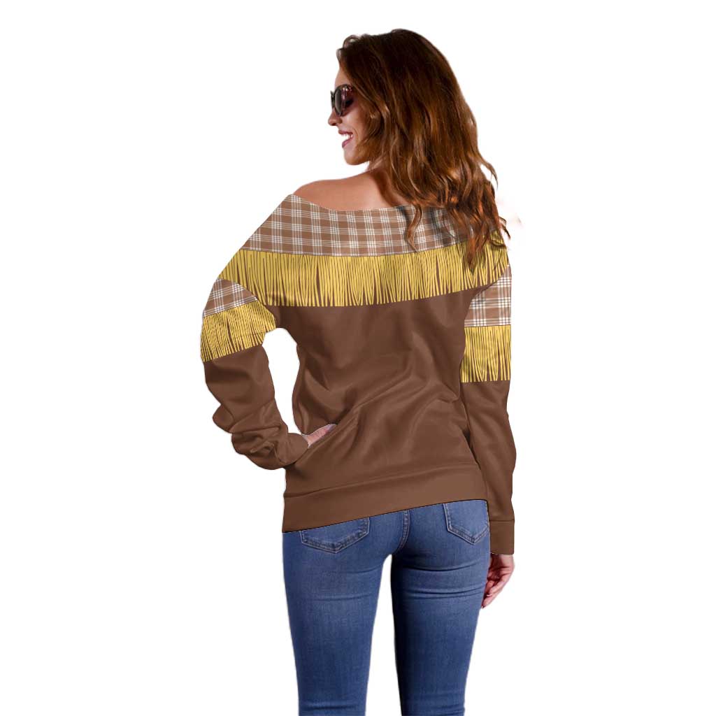 Aloha Hawaii Cowboy Custome Off Shoulder Sweater Puakenikeni Lei Palaka Tassel Style - Polynesian Pride