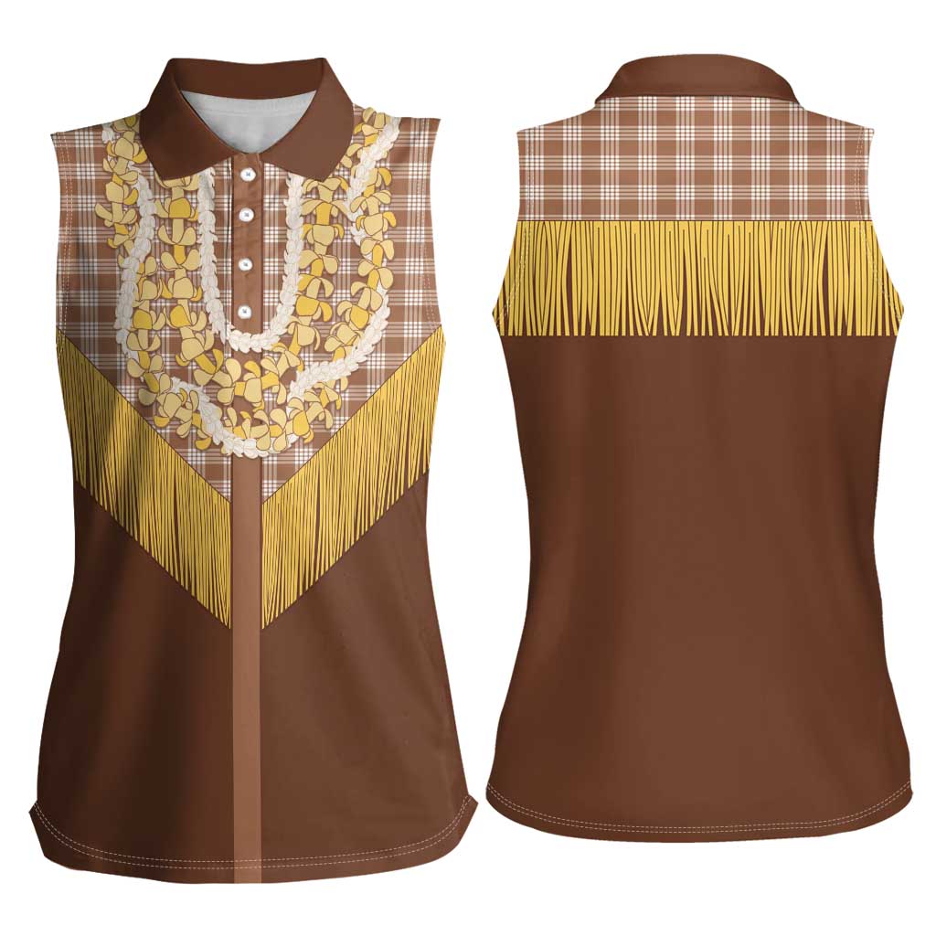 Aloha Hawaii Cowboy Custome Women Sleeveless Polo Shirt Puakenikeni Lei Palaka Tassel Style LT14 - Polynesian Pride