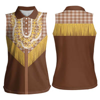 Aloha Hawaii Cowboy Custome Women Sleeveless Polo Shirt Puakenikeni Lei Palaka Tassel Style LT14 - Polynesian Pride