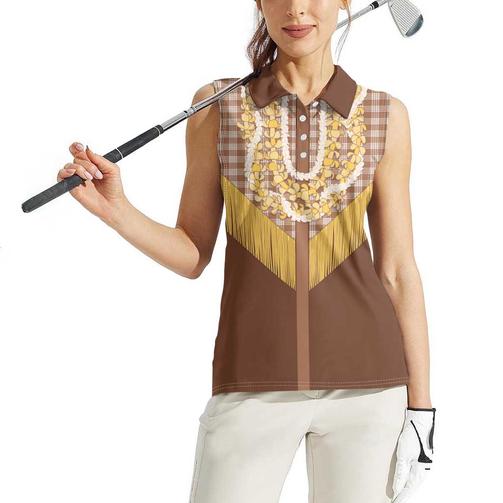 Aloha Hawaii Cowboy Custome Women Sleeveless Polo Shirt Puakenikeni Lei Palaka Tassel Style LT14 - Polynesian Pride