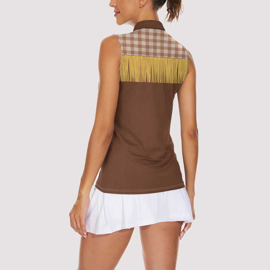 Aloha Hawaii Cowboy Custome Women Sleeveless Polo Shirt Puakenikeni Lei Palaka Tassel Style LT14 - Polynesian Pride