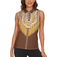 Aloha Hawaii Cowboy Custome Women Sleeveless Polo Shirt Puakenikeni Lei Palaka Tassel Style LT14 - Polynesian Pride