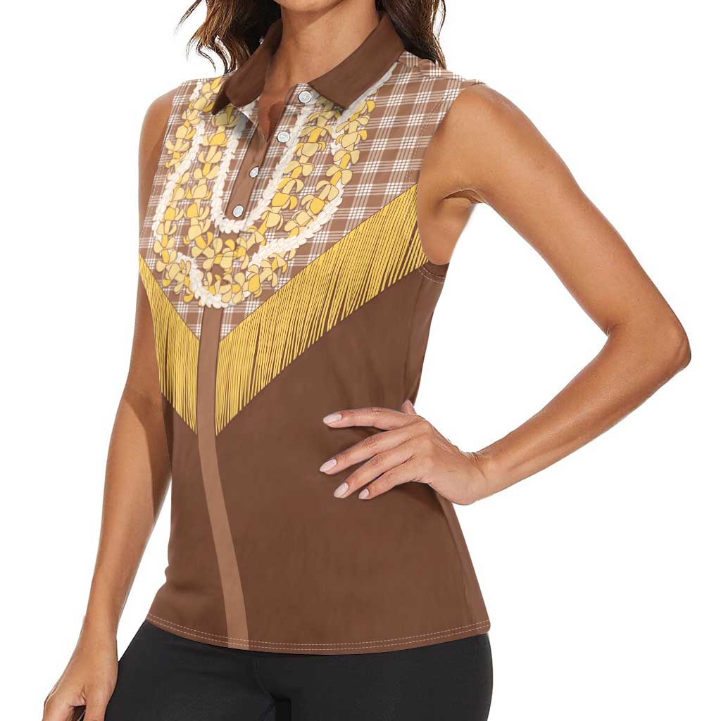 Aloha Hawaii Cowboy Custome Women Sleeveless Polo Shirt Puakenikeni Lei Palaka Tassel Style LT14 - Polynesian Pride