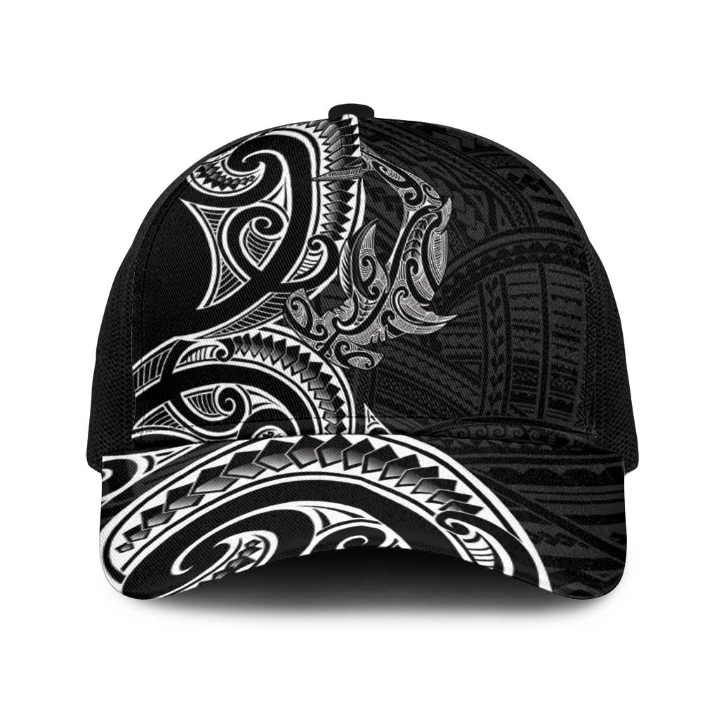 New Zealand Hammerhead Shark Baseball Net Cap Maori Haehae Mangopare Black - Polynesian Pride