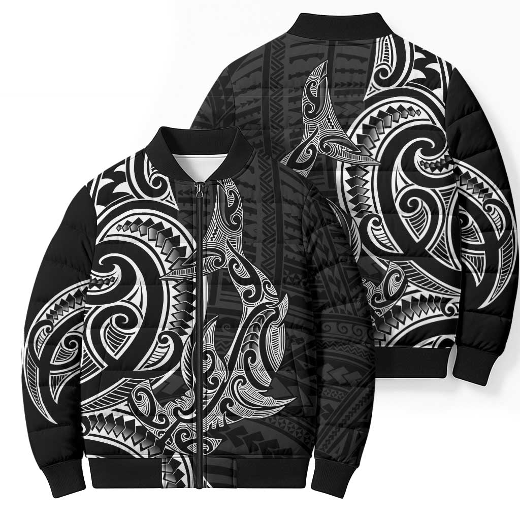 New Zealand Hammerhead Shark Bomber Puffer Jacket Maori Haehae Mangopare Black - Polynesian Pride