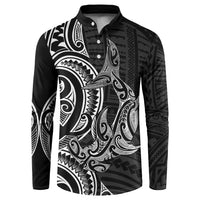 New Zealand Hammerhead Shark Button Sweatshirt Maori Haehae Mangopare Black - Polynesian Pride