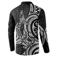 New Zealand Hammerhead Shark Button Sweatshirt Maori Haehae Mangopare Black - Polynesian Pride