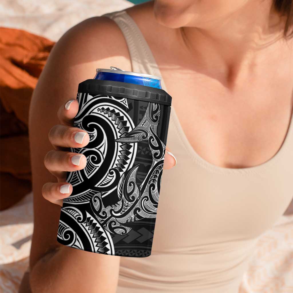 New Zealand Hammerhead Shark 4 in 1 Can Cooler Tumbler Maori Haehae Mangopare Black - Polynesian Pride