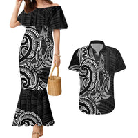 New Zealand Hammerhead Shark Couples Matching Mermaid Dress and Hawaiian Shirt Maori Haehae Mangopare Black LT14 Black - Polynesian Pride