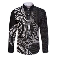 New Zealand Hammerhead Shark Family Matching Mermaid Dress and Hawaiian Shirt Maori Haehae Mangopare Black LT14 Dad's Shirt - Long Sleeve Black - Polynesian Pride