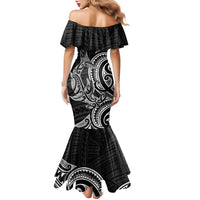 New Zealand Hammerhead Shark Family Matching Mermaid Dress and Hawaiian Shirt Maori Haehae Mangopare Black LT14 - Polynesian Pride