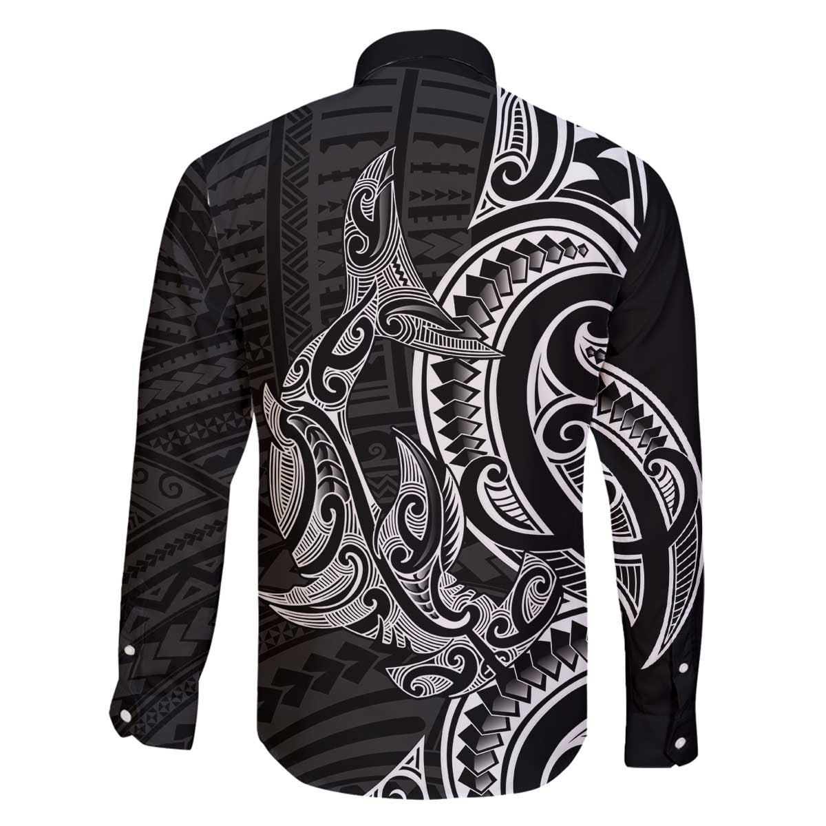New Zealand Hammerhead Shark Family Matching Off The Shoulder Long Sleeve Dress and Hawaiian Shirt Maori Haehae Mangopare Black LT14 - Polynesian Pride