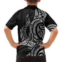 New Zealand Hammerhead Shark Family Matching Off Shoulder Maxi Dress and Hawaiian Shirt Maori Haehae Mangopare Black LT14 - Polynesian Pride