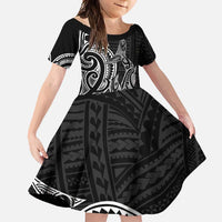 New Zealand Hammerhead Shark Family Matching Off Shoulder Maxi Dress and Hawaiian Shirt Maori Haehae Mangopare Black LT14 Daughter's Dress Black - Polynesian Pride