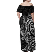 New Zealand Hammerhead Shark Family Matching Off Shoulder Maxi Dress and Hawaiian Shirt Maori Haehae Mangopare Black LT14 - Polynesian Pride