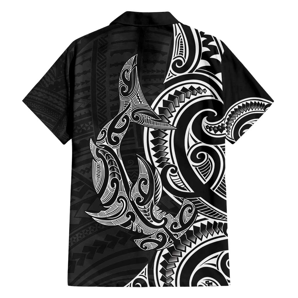 New Zealand Hammerhead Shark Family Matching Off Shoulder Short Dress and Hawaiian Shirt Maori Haehae Mangopare Black LT14 - Polynesian Pride