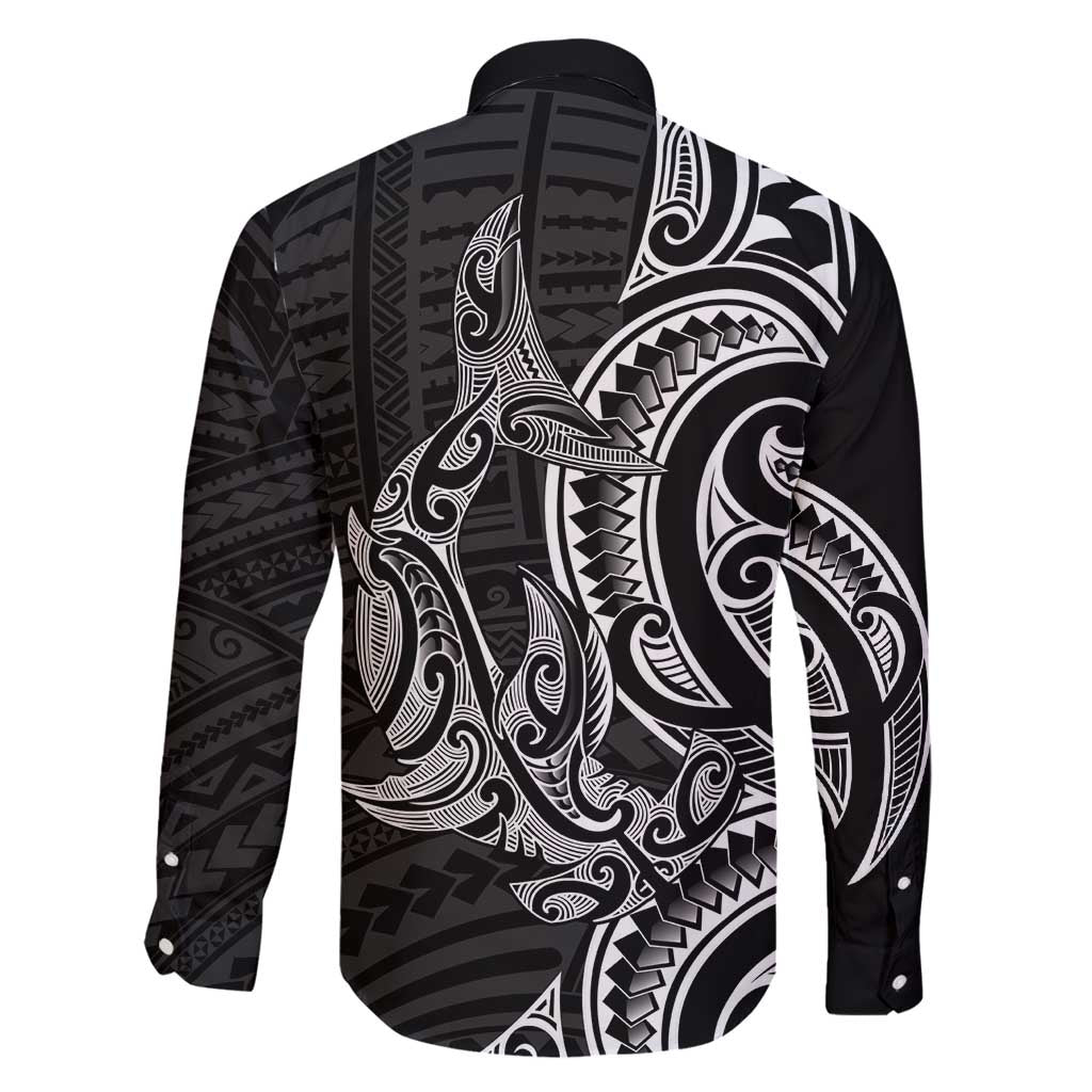 New Zealand Hammerhead Shark Family Matching Off Shoulder Short Dress and Hawaiian Shirt Maori Haehae Mangopare Black LT14 - Polynesian Pride