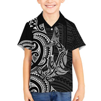 New Zealand Hammerhead Shark Family Matching Off Shoulder Short Dress and Hawaiian Shirt Maori Haehae Mangopare Black LT14 Son's Shirt Black - Polynesian Pride