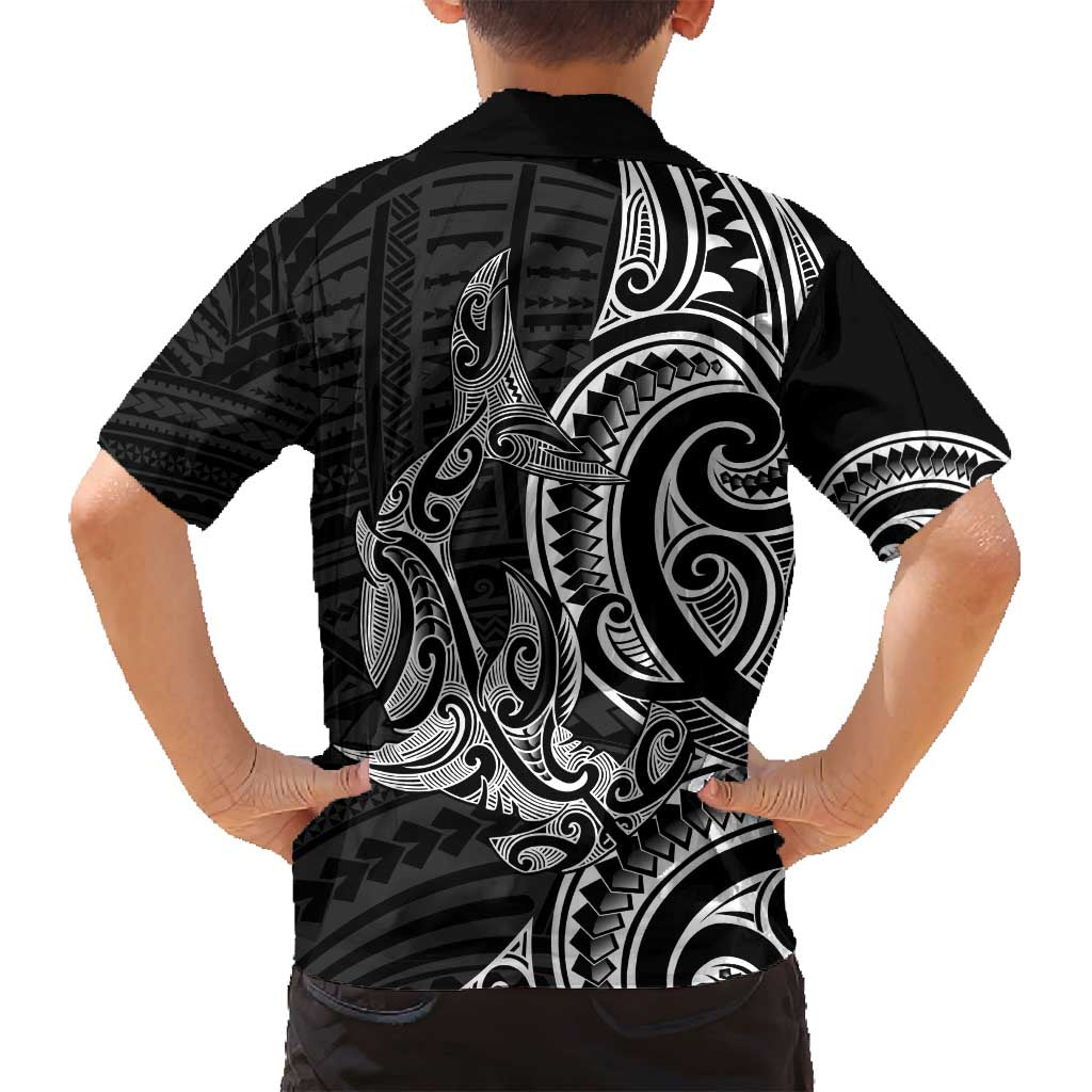 New Zealand Hammerhead Shark Family Matching Puletasi and Hawaiian Shirt Maori Haehae Mangopare Black LT14 - Polynesian Pride