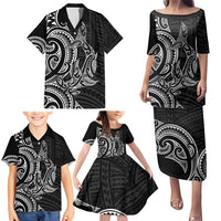 New Zealand Hammerhead Shark Family Matching Puletasi and Hawaiian Shirt Maori Haehae Mangopare Black LT14 - Polynesian Pride