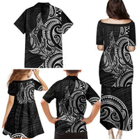 New Zealand Hammerhead Shark Family Matching Puletasi and Hawaiian Shirt Maori Haehae Mangopare Black LT14 - Polynesian Pride