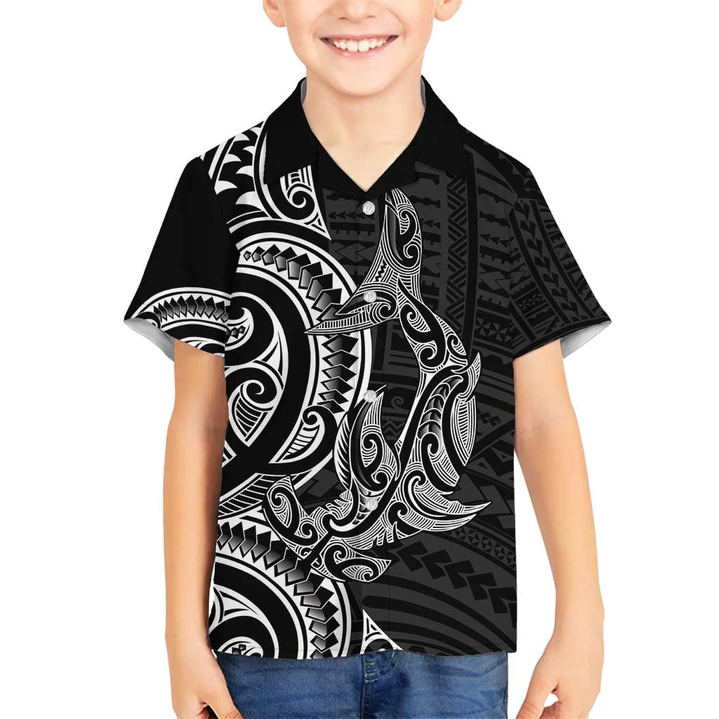 New Zealand Hammerhead Shark Family Matching Puletasi and Hawaiian Shirt Maori Haehae Mangopare Black LT14 Son's Shirt Black - Polynesian Pride