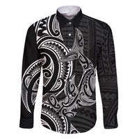New Zealand Hammerhead Shark Family Matching Short Sleeve Bodycon Dress and Hawaiian Shirt Maori Haehae Mangopare Black LT14 Dad's Shirt - Long Sleeve Black - Polynesian Pride