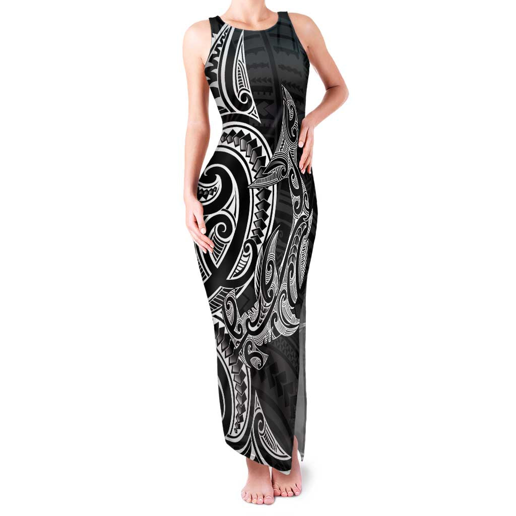 New Zealand Hammerhead Shark Family Matching Tank Maxi Dress and Hawaiian Shirt Maori Haehae Mangopare Black LT14 Mom's Dress Black - Polynesian Pride