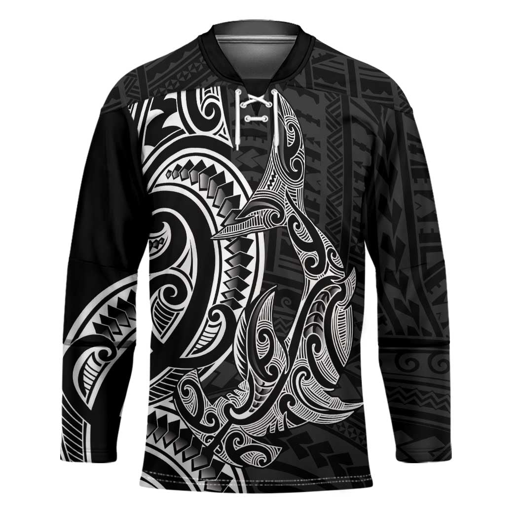 New Zealand Hammerhead Shark Hockey Jersey Maori Haehae Mangopare Black - Polynesian Pride