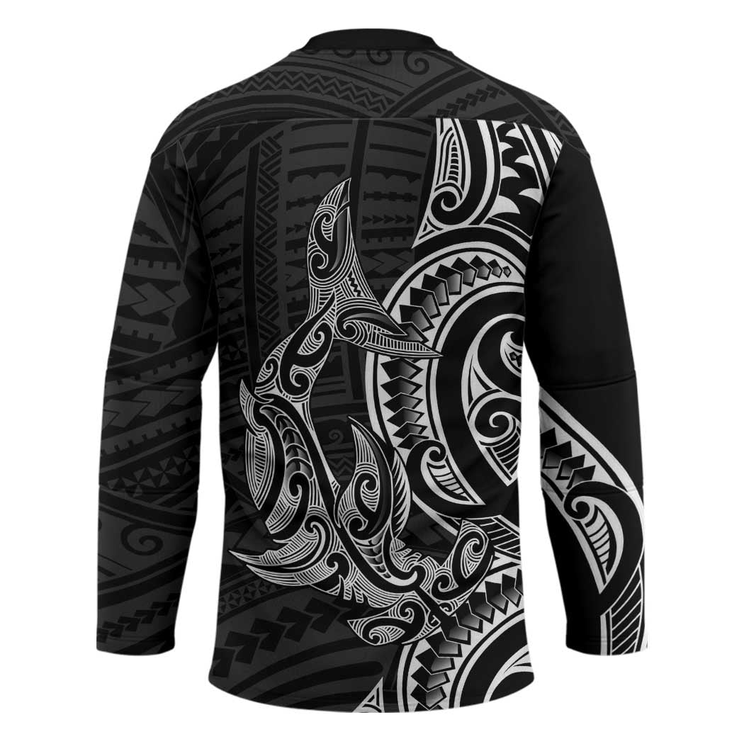 New Zealand Hammerhead Shark Hockey Jersey Maori Haehae Mangopare Black - Polynesian Pride