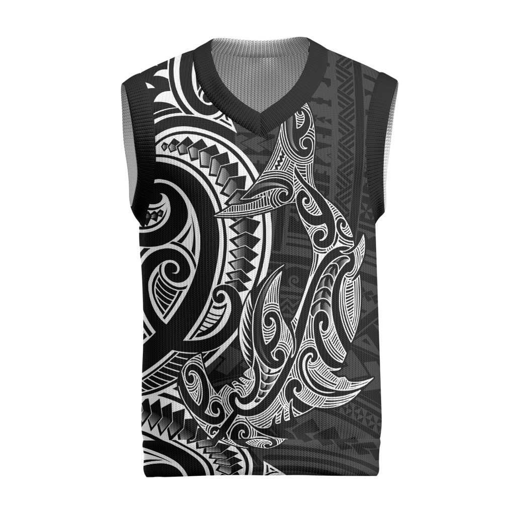New Zealand Hammerhead Shark Christmas Knitted V-Neck Vest Maori Haehae Mangopare Black - Polynesian Pride