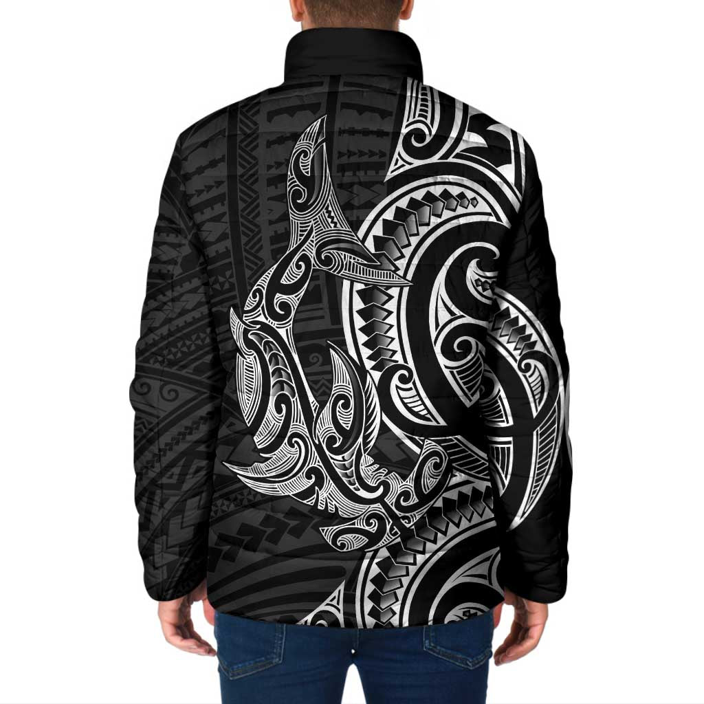 New Zealand Hammerhead Shark Padded Jacket Maori Haehae Mangopare Black - Polynesian Pride