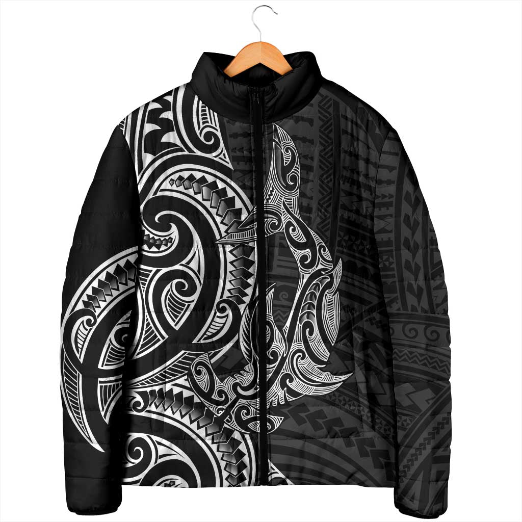 New Zealand Hammerhead Shark Padded Jacket Maori Haehae Mangopare Black - Polynesian Pride