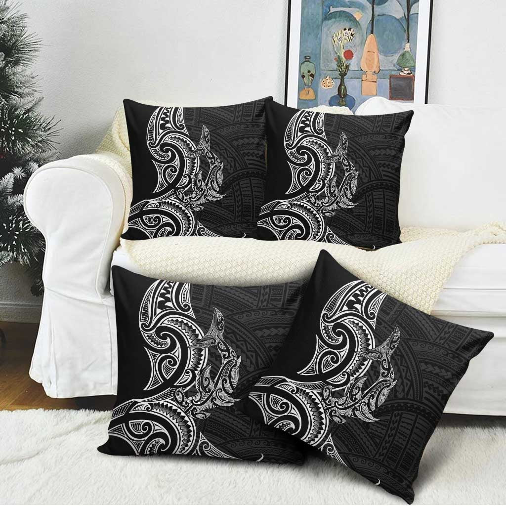 New Zealand Hammerhead Shark Pillow Cover Maori Haehae Mangopare Black - Polynesian Pride