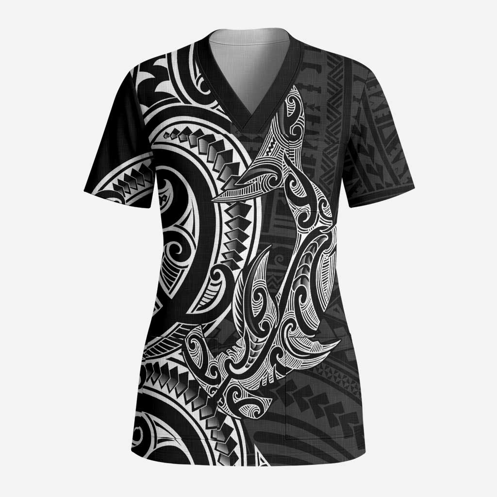 New Zealand Hammerhead Shark Scrub Top Maori Haehae Mangopare Black - Polynesian Pride