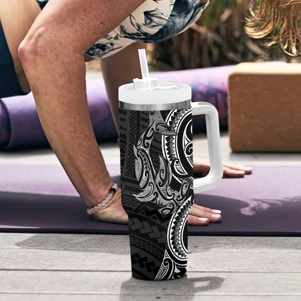New Zealand Hammerhead Shark Tumbler With Handle Maori Haehae Mangopare Black - Polynesian Pride