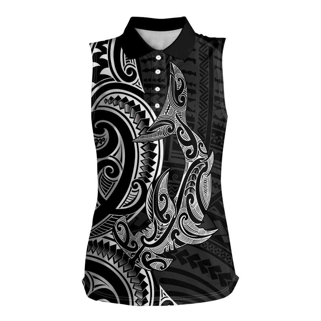 New Zealand Hammerhead Shark Women Sleeveless Polo Shirt Maori Haehae Mangopare Black LT14 Female Black - Polynesian Pride