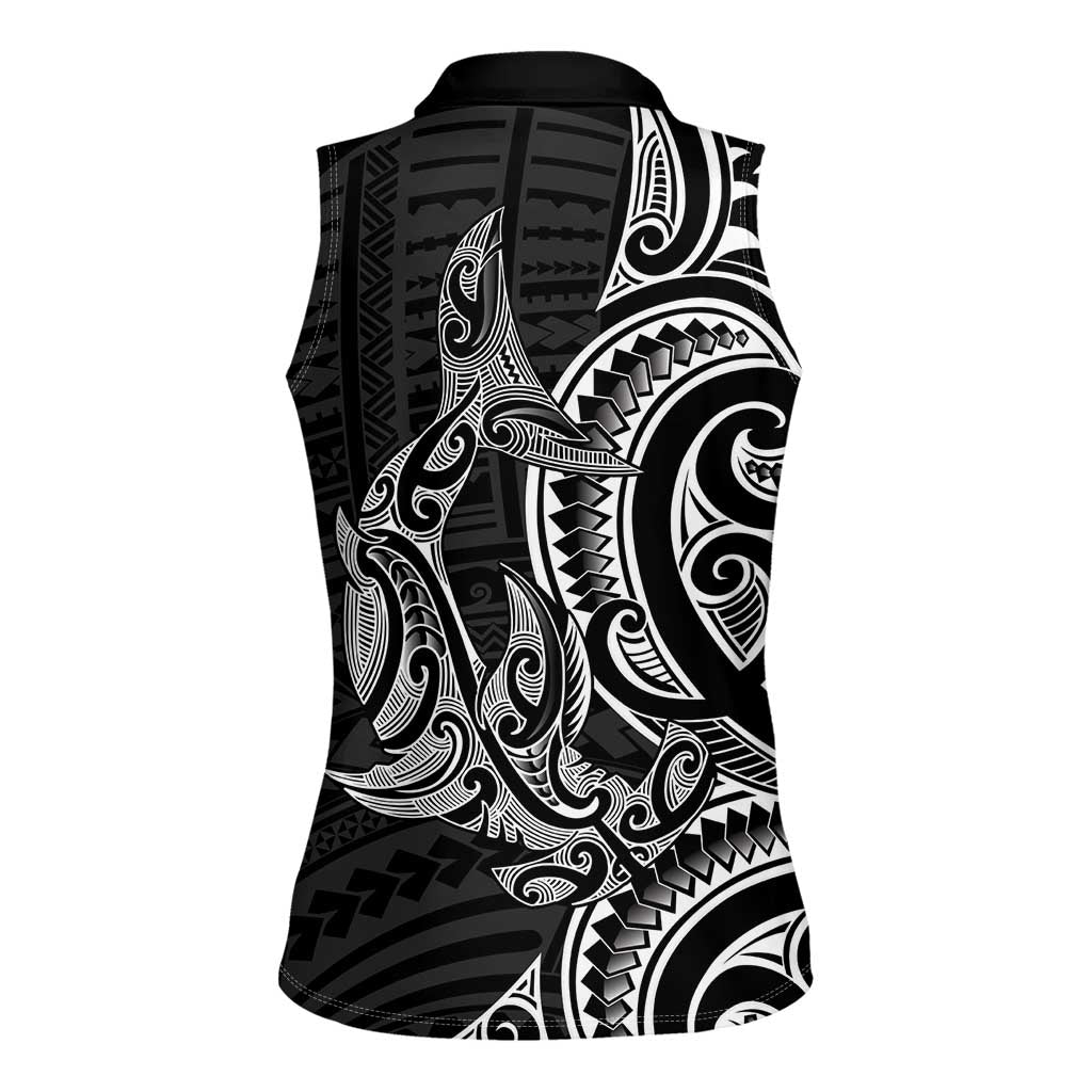 New Zealand Hammerhead Shark Women Sleeveless Polo Shirt Maori Haehae Mangopare Black LT14 - Polynesian Pride
