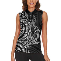 New Zealand Hammerhead Shark Women Sleeveless Polo Shirt Maori Haehae Mangopare Black LT14 - Polynesian Pride