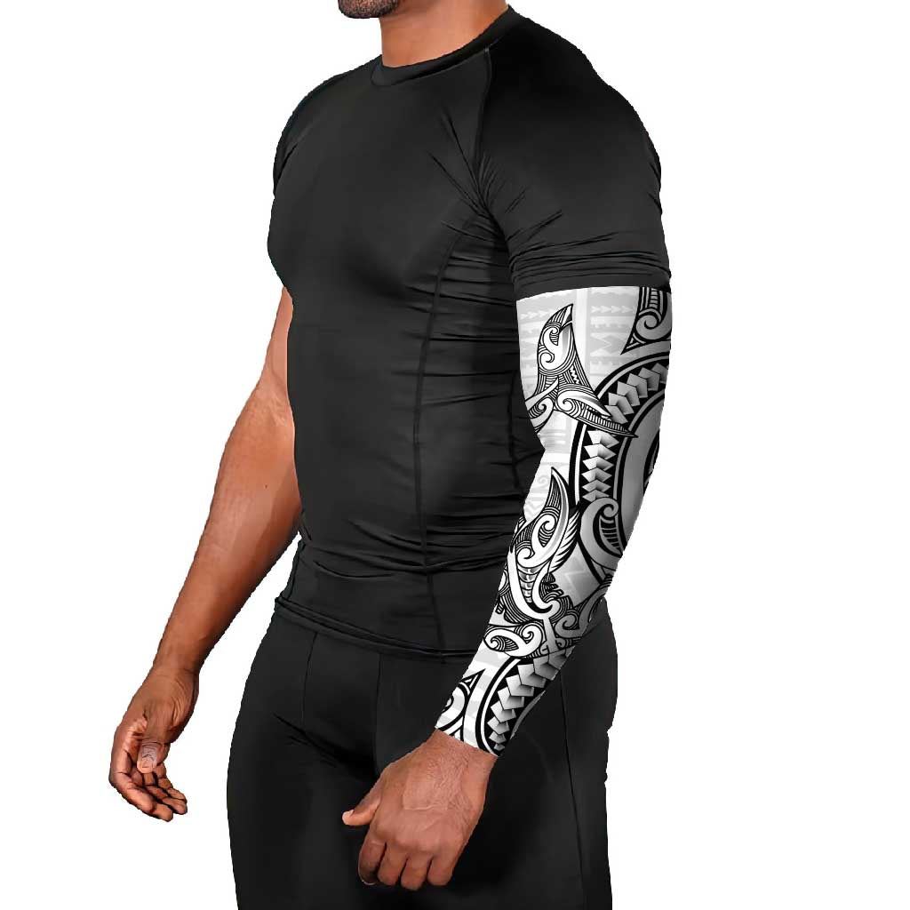 New Zealand Hammerhead Shark Arm Sleeves Maori Haehae Mangopare White - Polynesian Pride