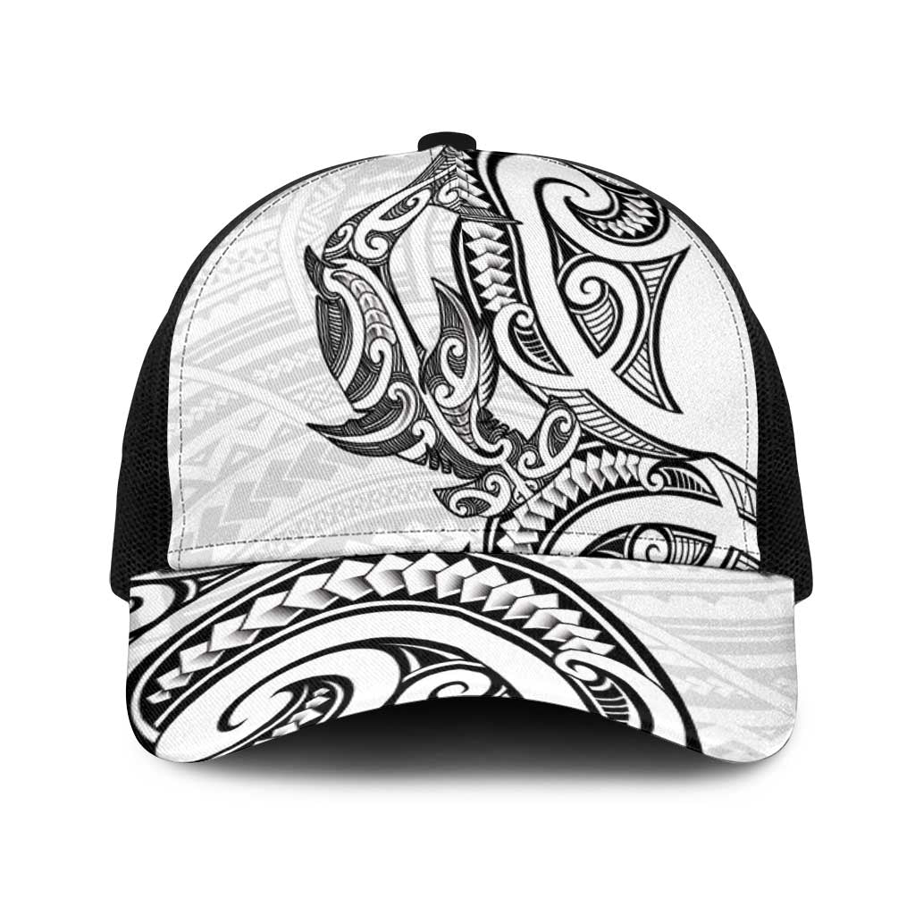New Zealand Hammerhead Shark Baseball Net Cap Maori Haehae Mangopare White - Polynesian Pride