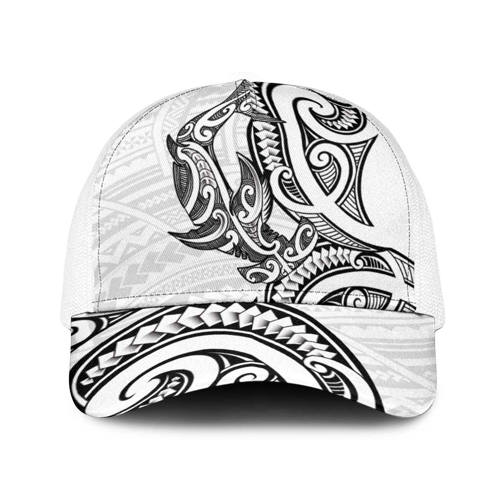 New Zealand Hammerhead Shark Baseball Net Cap Maori Haehae Mangopare White - Polynesian Pride