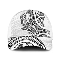New Zealand Hammerhead Shark Baseball Net Cap Maori Haehae Mangopare White - Polynesian Pride