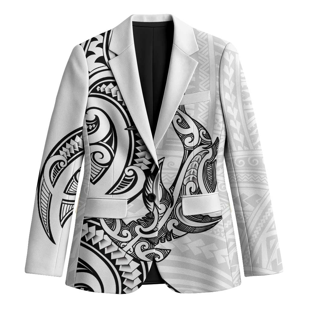 New Zealand Hammerhead Shark Blazer Maori Haehae Mangopare White - Polynesian Pride
