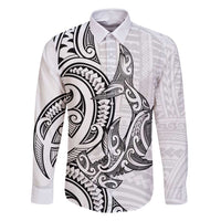 New Zealand Hammerhead Shark Family Matching Long Sleeve Bodycon Dress and Hawaiian Shirt Maori Haehae Mangopare White LT14 Dad's Shirt - Long Sleeve White - Polynesian Pride