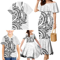 New Zealand Hammerhead Shark Family Matching Mermaid Dress and Hawaiian Shirt Maori Haehae Mangopare White LT14 - Polynesian Pride