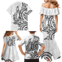 New Zealand Hammerhead Shark Family Matching Mermaid Dress and Hawaiian Shirt Maori Haehae Mangopare White LT14 - Polynesian Pride