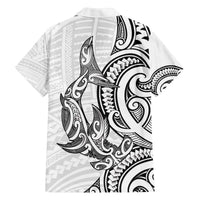 New Zealand Hammerhead Shark Family Matching Off The Shoulder Long Sleeve Dress and Hawaiian Shirt Maori Haehae Mangopare White LT14 - Polynesian Pride