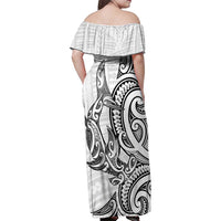 New Zealand Hammerhead Shark Family Matching Off Shoulder Maxi Dress and Hawaiian Shirt Maori Haehae Mangopare White LT14 - Polynesian Pride